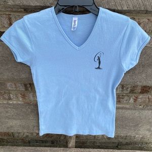 Vintage miss USA theme t shirt - v neck light blue